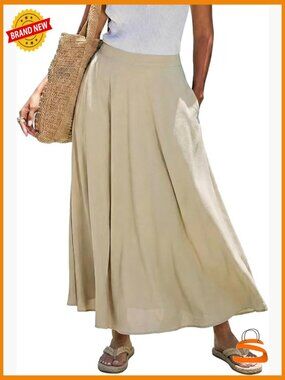 High Waisted Midi Skirt Flared A-Line Dressy Work Summer Skirt